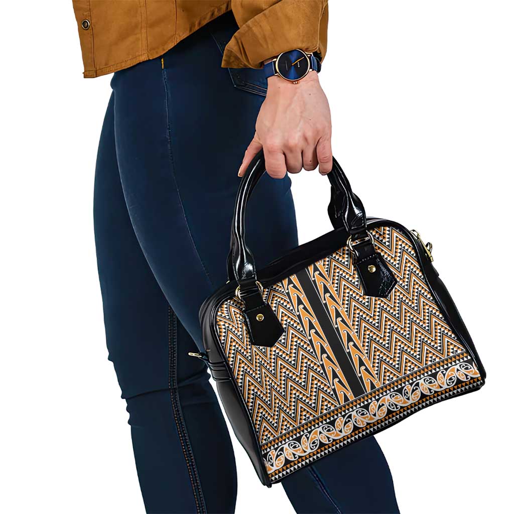 New Zealand Maori Niho Taniwha Shoulder Handbag Karaka Mangopare and Puhoro Pattern