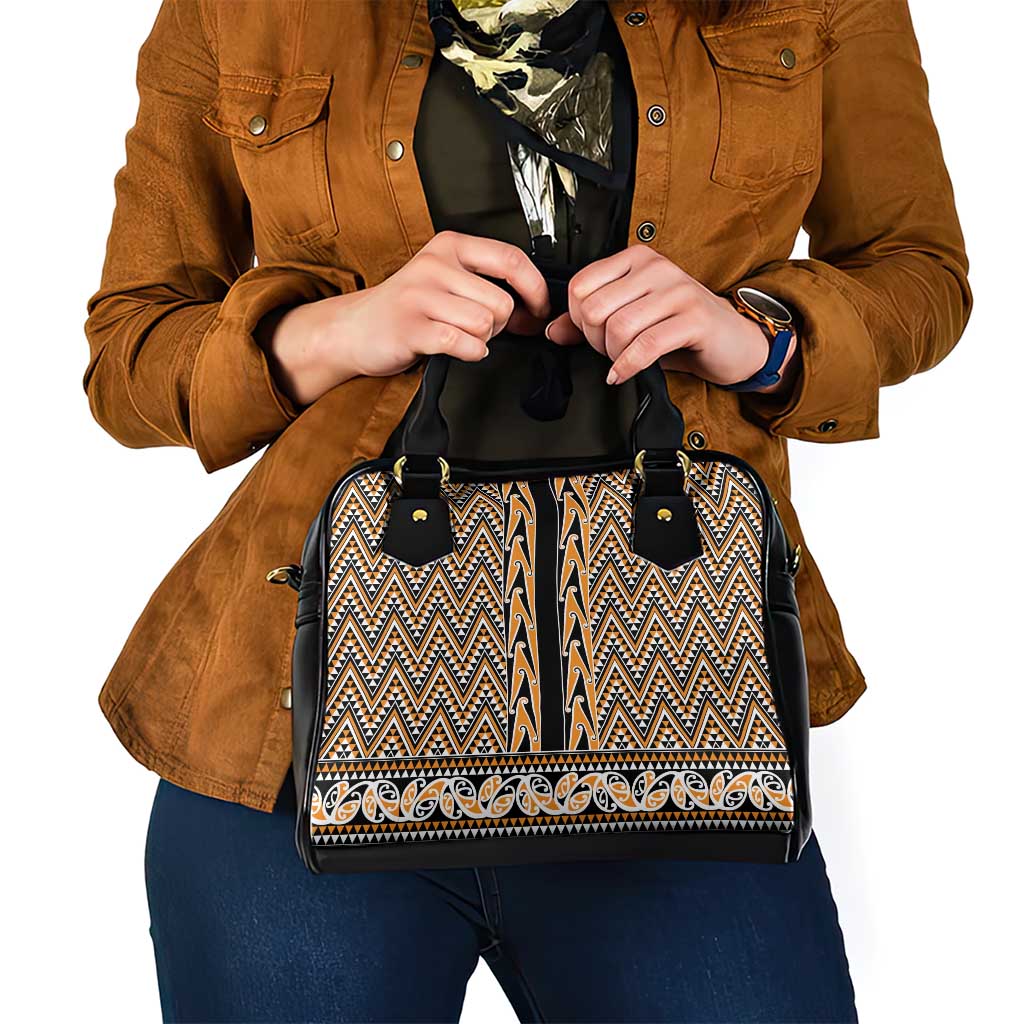 New Zealand Maori Niho Taniwha Shoulder Handbag Karaka Mangopare and Puhoro Pattern