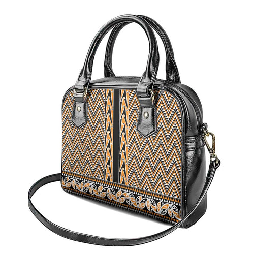 New Zealand Maori Niho Taniwha Shoulder Handbag Karaka Mangopare and Puhoro Pattern