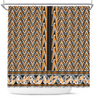 New Zealand Maori Niho Taniwha Shower Curtain Karaka Mangopare and Puhoro Pattern
