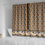 New Zealand Maori Niho Taniwha Shower Curtain Karaka Mangopare and Puhoro Pattern