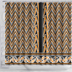 New Zealand Maori Niho Taniwha Shower Curtain Karaka Mangopare and Puhoro Pattern
