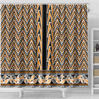 New Zealand Maori Niho Taniwha Shower Curtain Karaka Mangopare and Puhoro Pattern