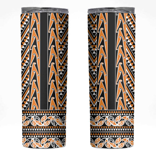 New Zealand Maori Niho Taniwha Skinny Tumbler Karaka Mangopare and Puhoro Pattern