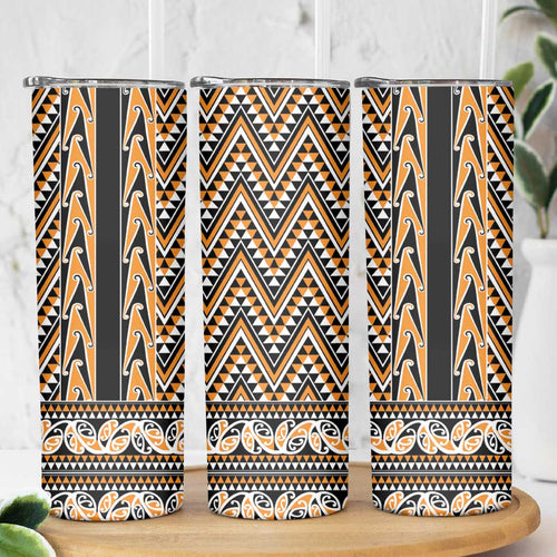 New Zealand Maori Niho Taniwha Skinny Tumbler Karaka Mangopare and Puhoro Pattern