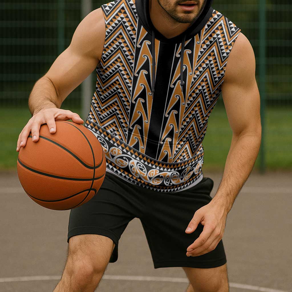 New Zealand Maori Niho Taniwha Sleeveless Hoodie Karaka Mangopare and Puhoro Pattern - Aussie Hoodie