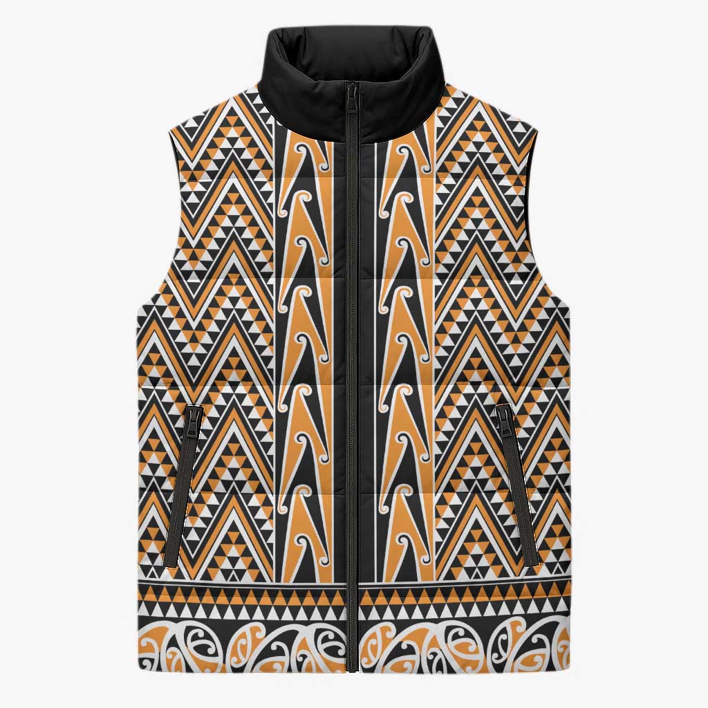New Zealand Maori Niho Taniwha Sleeveless Puffer Jacket Karaka Mangopare and Puhoro Pattern - Aussie Hoodie