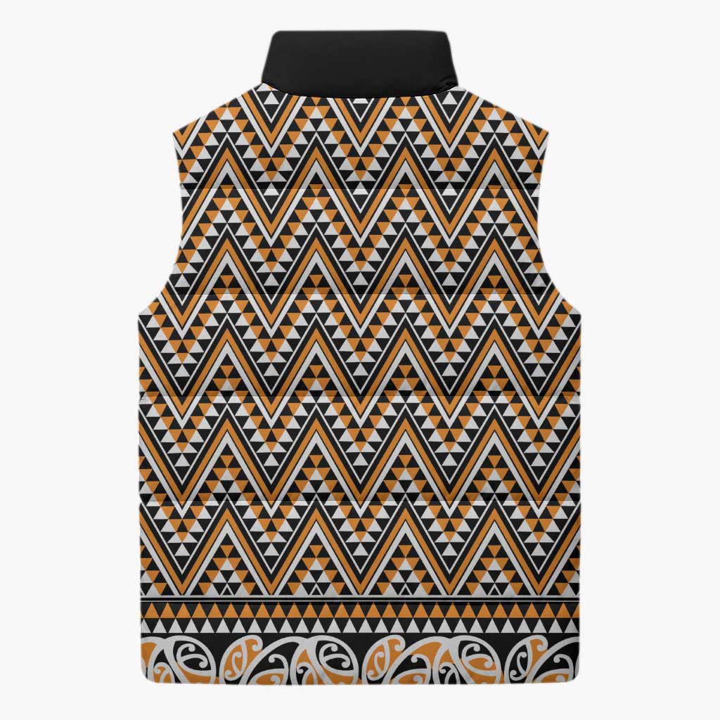 New Zealand Maori Niho Taniwha Sleeveless Puffer Jacket Karaka Mangopare and Puhoro Pattern - Aussie Hoodie