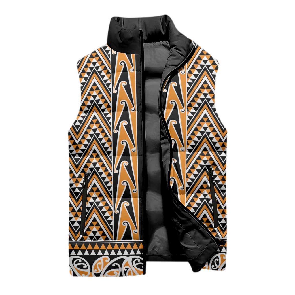 New Zealand Maori Niho Taniwha Sleeveless Puffer Jacket Karaka Mangopare and Puhoro Pattern - Aussie Hoodie