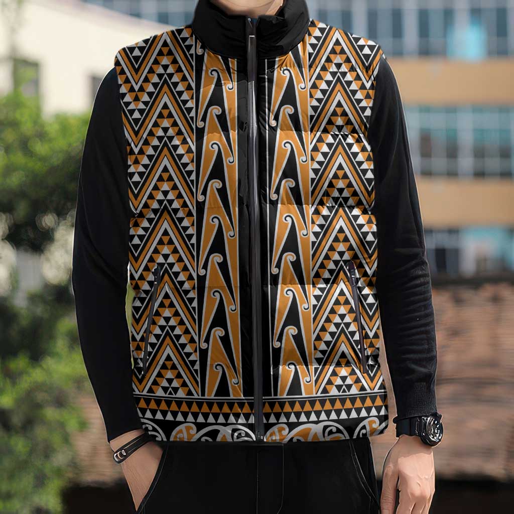 New Zealand Maori Niho Taniwha Sleeveless Puffer Jacket Karaka Mangopare and Puhoro Pattern - Aussie Hoodie