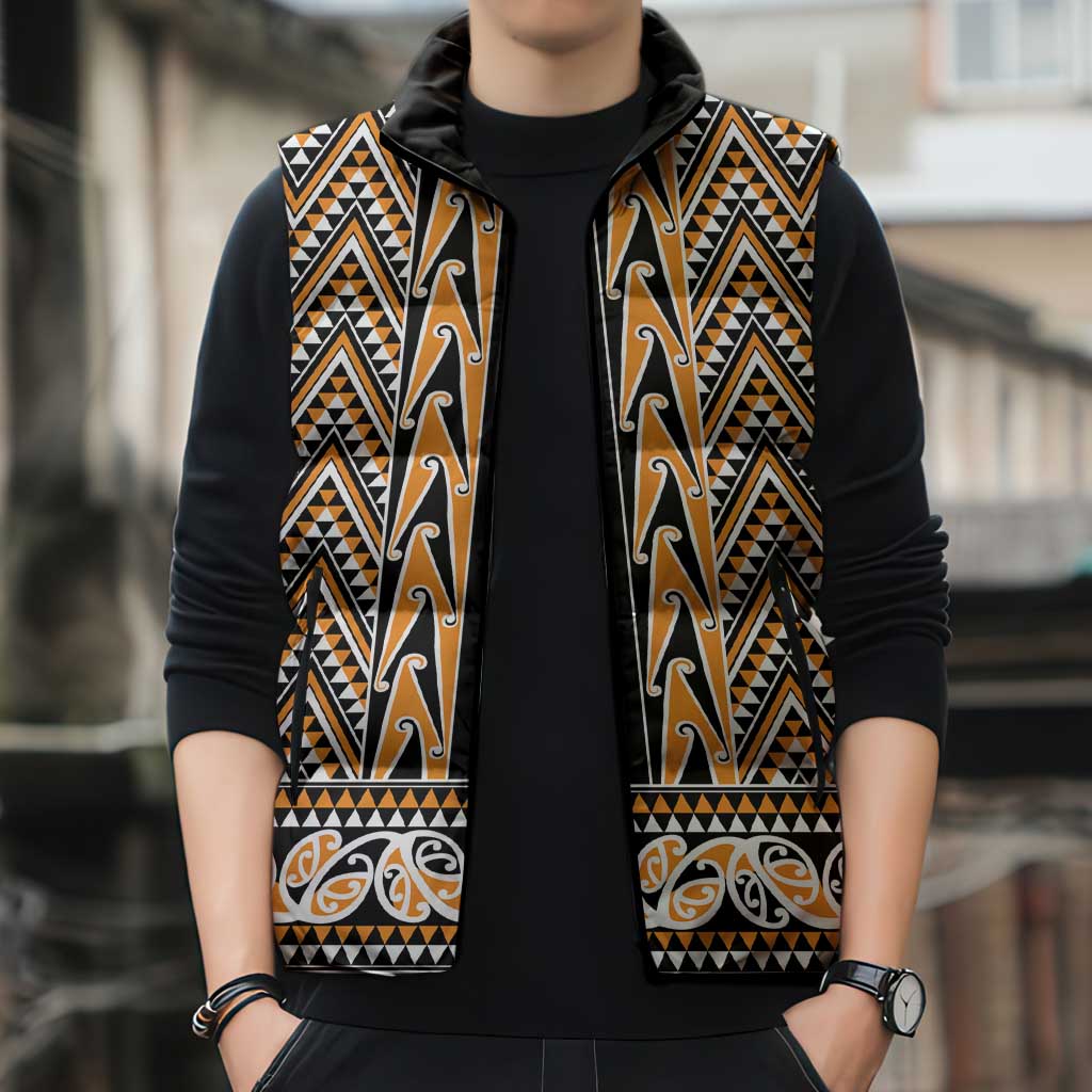 New Zealand Maori Niho Taniwha Sleeveless Puffer Jacket Karaka Mangopare and Puhoro Pattern - Aussie Hoodie