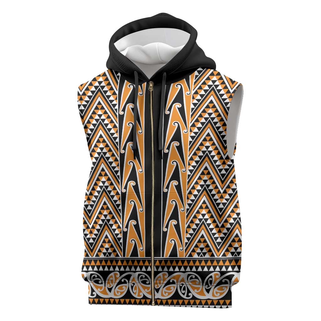 New Zealand Maori Niho Taniwha Sleeveless Zip Hoodie Karaka Mangopare and Puhoro Pattern - Aussie Hoodie