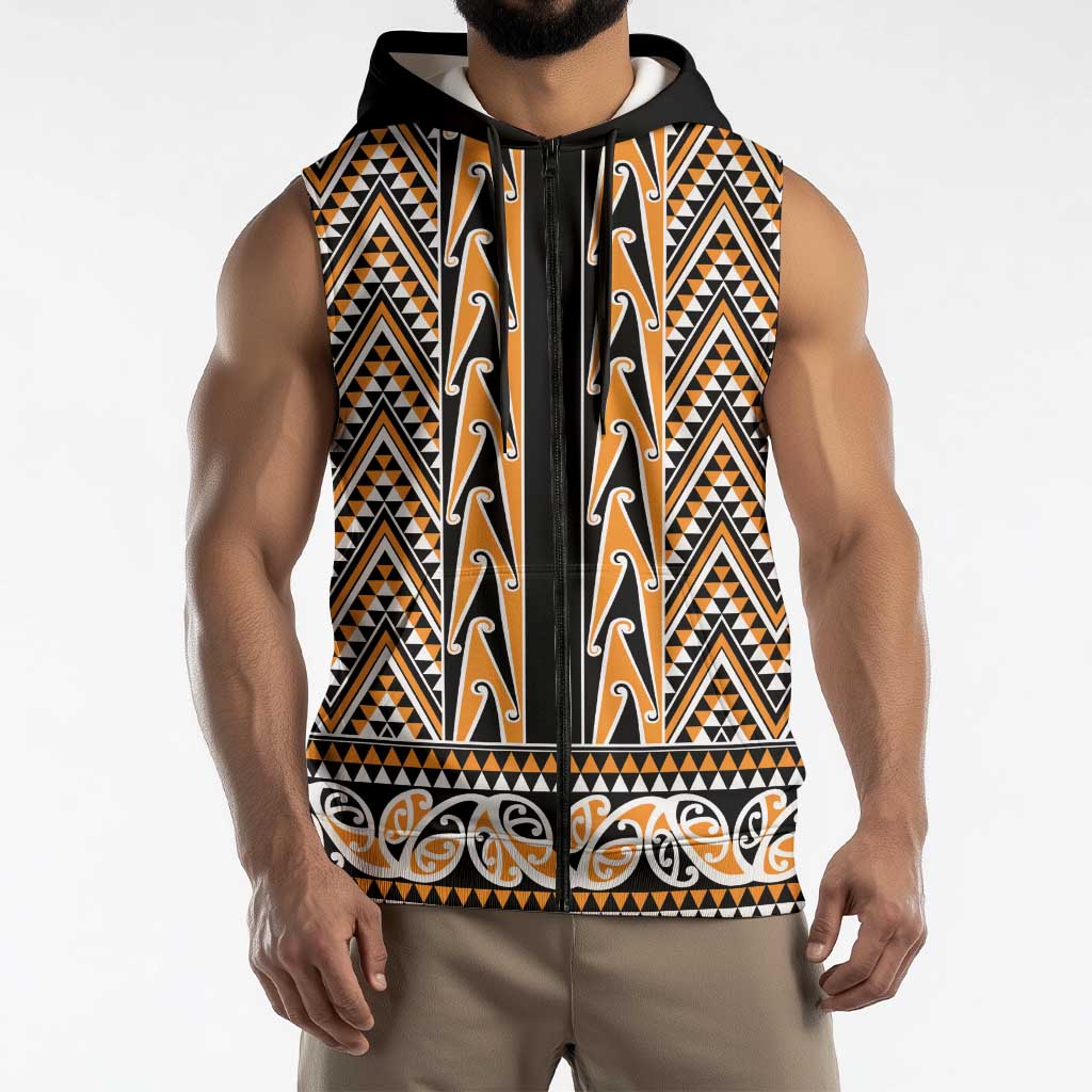 New Zealand Maori Niho Taniwha Sleeveless Zip Hoodie Karaka Mangopare and Puhoro Pattern LT9