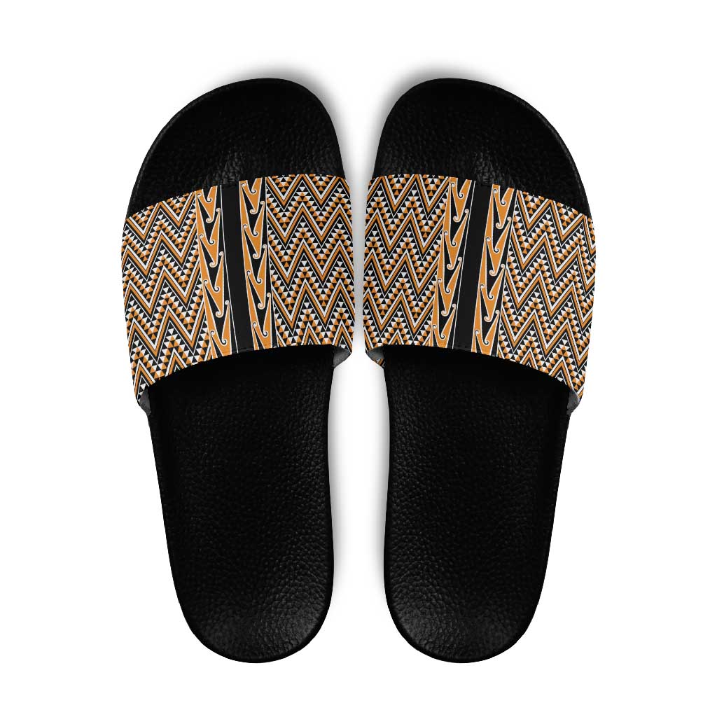 New Zealand Maori Niho Taniwha Slide Sandals Karaka Mangopare and Puhoro Pattern - Aussie Hoodie