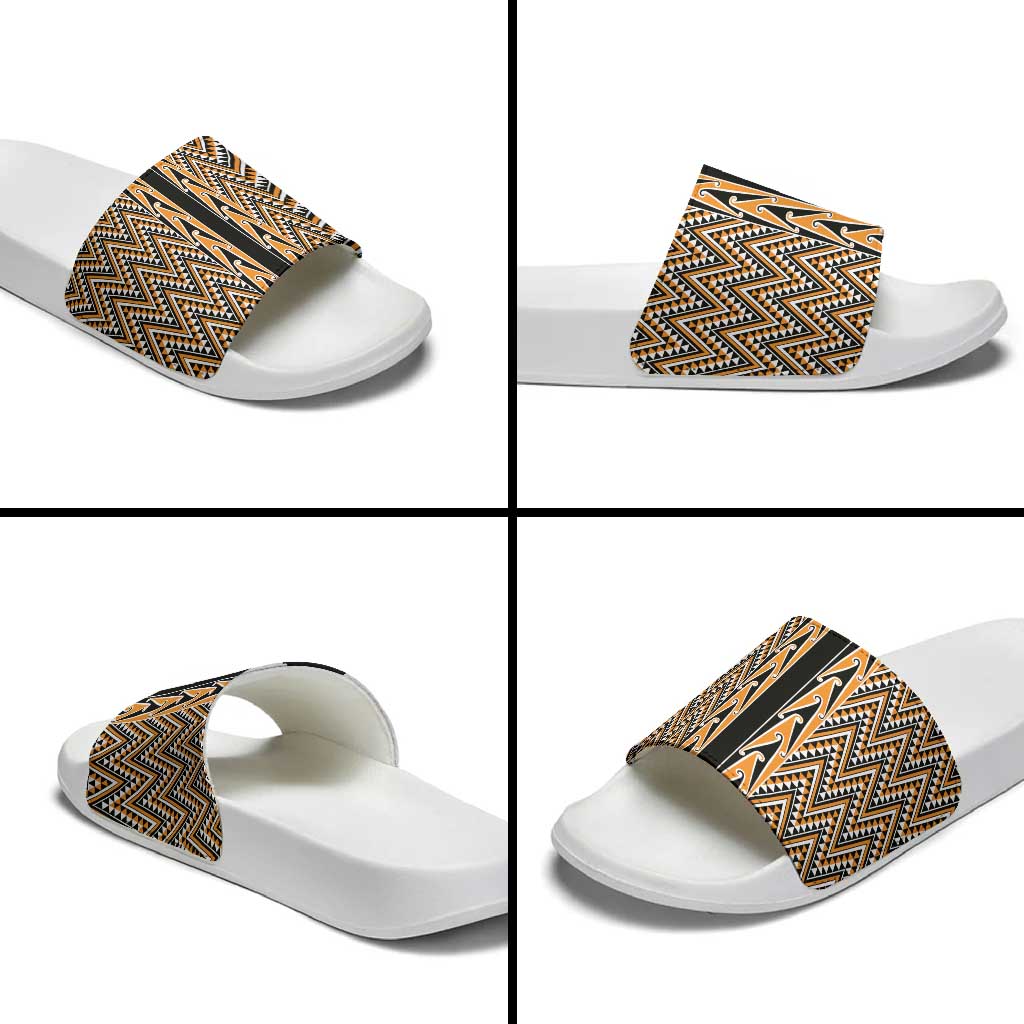 New Zealand Maori Niho Taniwha Slide Sandals Karaka Mangopare and Puhoro Pattern - Aussie Hoodie