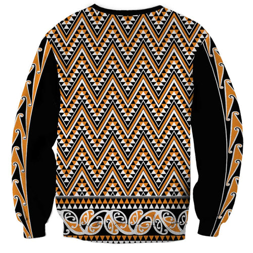New Zealand Maori Niho Taniwha Sweatshirt Karaka Mangopare and Puhoro Pattern