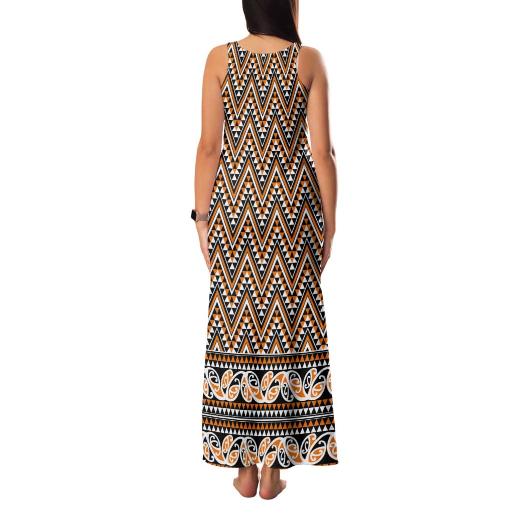 New Zealand Maori Niho Taniwha Tank Maxi Dress Karaka Mangopare and Puhoro Pattern