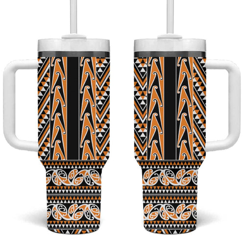New Zealand Maori Niho Taniwha Tumbler With Handle Karaka Mangopare and Puhoro Pattern