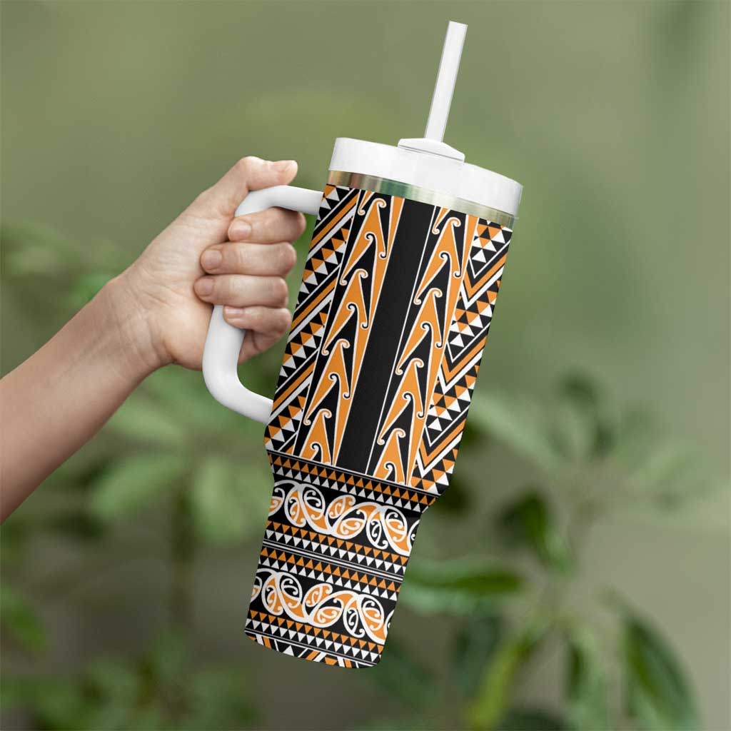 New Zealand Maori Niho Taniwha Tumbler With Handle Karaka Mangopare and Puhoro Pattern