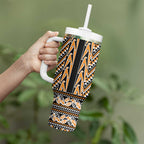 New Zealand Maori Niho Taniwha Tumbler With Handle Karaka Mangopare and Puhoro Pattern