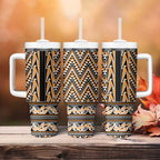 New Zealand Maori Niho Taniwha Tumbler With Handle Karaka Mangopare and Puhoro Pattern