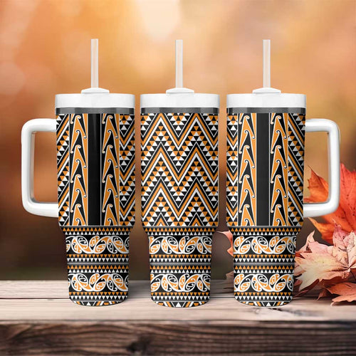 New Zealand Maori Niho Taniwha Tumbler With Handle Karaka Mangopare and Puhoro Pattern