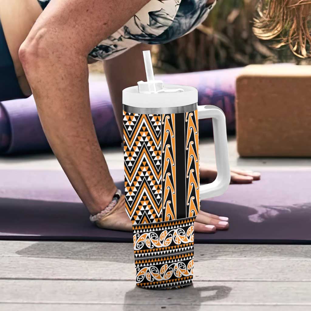 New Zealand Maori Niho Taniwha Tumbler With Handle Karaka Mangopare and Puhoro Pattern