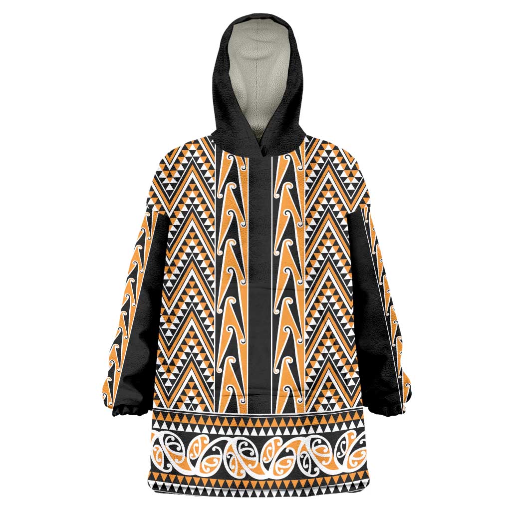 New Zealand Maori Niho Taniwha Wearable Blanket Hoodie Karaka Mangopare and Puhoro Pattern
