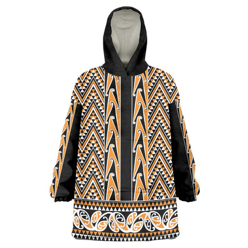 New Zealand Maori Niho Taniwha Wearable Blanket Hoodie Karaka Mangopare and Puhoro Pattern