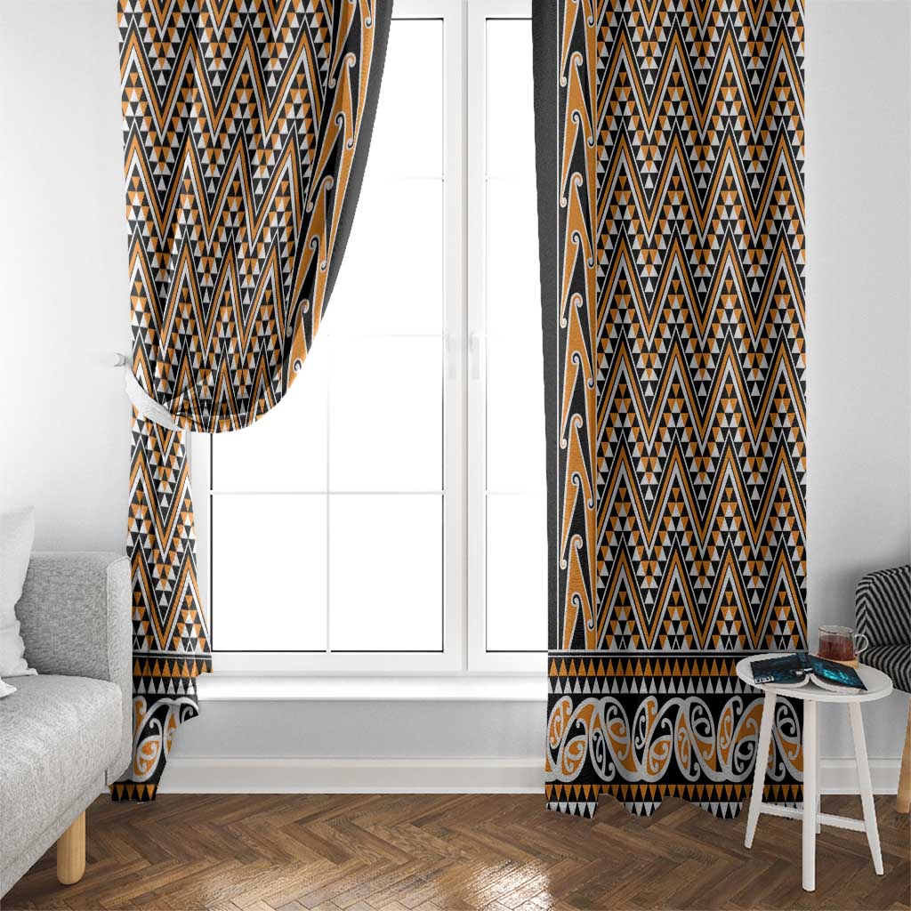 New Zealand Maori Niho Taniwha Window Curtain Karaka Mangopare and Puhoro Pattern