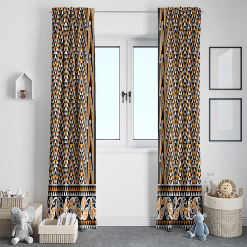 New Zealand Maori Niho Taniwha Window Curtain Karaka Mangopare and Puhoro Pattern