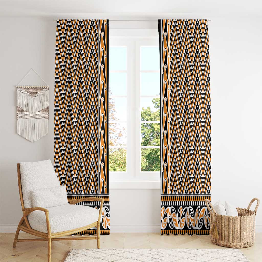 New Zealand Maori Niho Taniwha Window Curtain Karaka Mangopare and Puhoro Pattern
