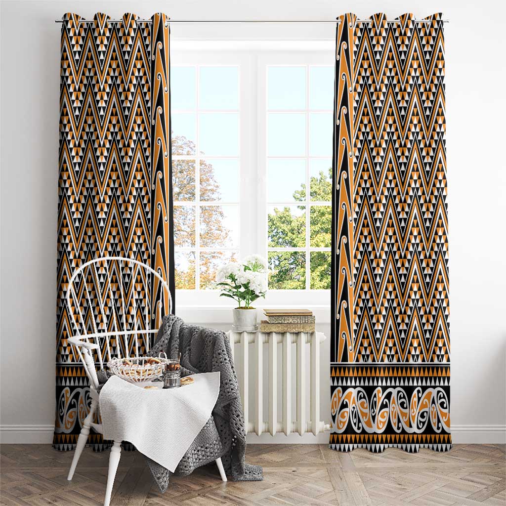 New Zealand Maori Niho Taniwha Window Curtain Karaka Mangopare and Puhoro Pattern