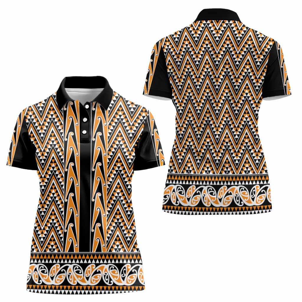 New Zealand Maori Niho Taniwha Women Polo Shirt Karaka Mangopare and Puhoro Pattern