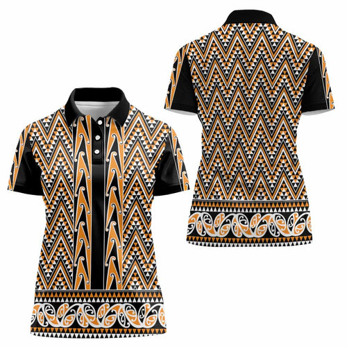 New Zealand Maori Niho Taniwha Women Polo Shirt Karaka Mangopare and Puhoro Pattern