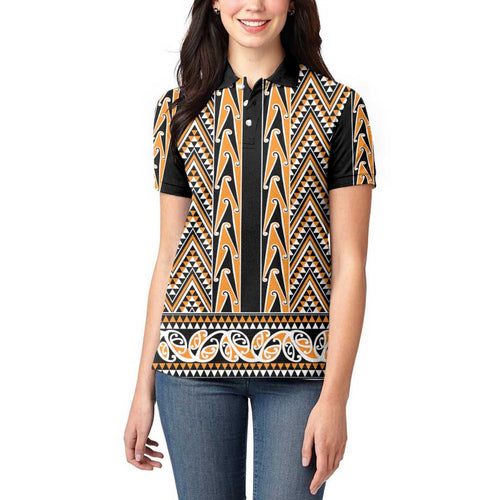 New Zealand Maori Niho Taniwha Women Polo Shirt Karaka Mangopare and Puhoro Pattern