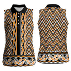 New Zealand Maori Niho Taniwha Women Sleeveless Polo Shirt Karaka Mangopare and Puhoro Pattern