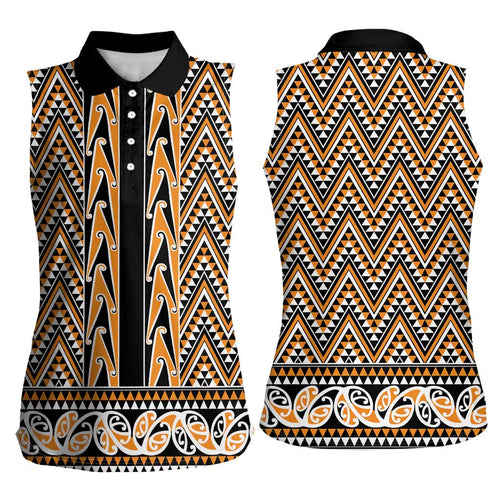 New Zealand Maori Niho Taniwha Women Sleeveless Polo Shirt Karaka Mangopare and Puhoro Pattern