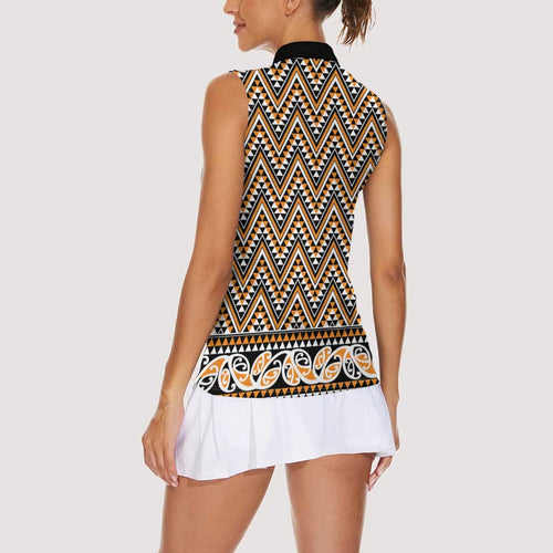 New Zealand Maori Niho Taniwha Women Sleeveless Polo Shirt Karaka Mangopare and Puhoro Pattern