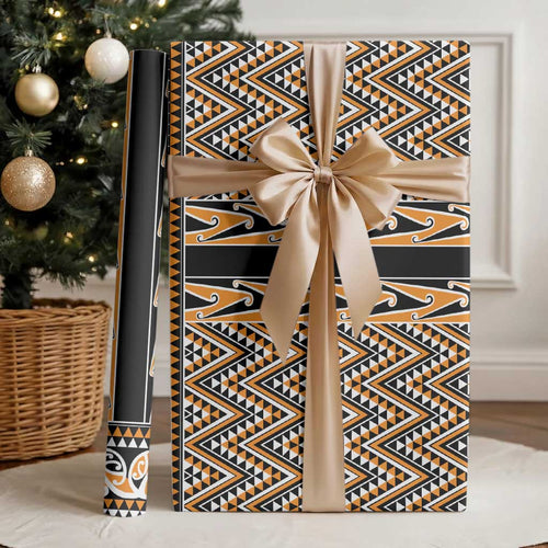 New Zealand Maori Niho Taniwha Wrapping Paper Karaka Mangopare and Puhoro Pattern - Aussie Hoodie