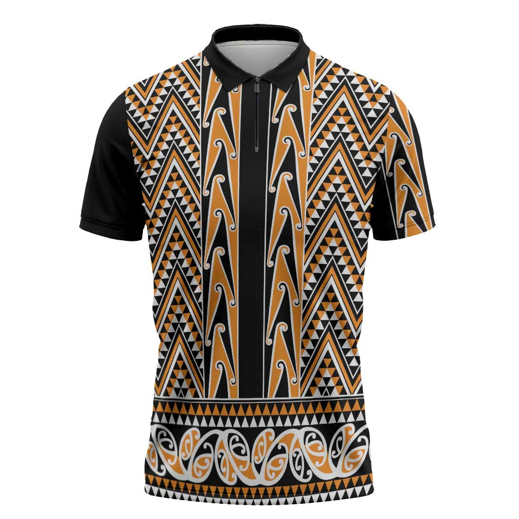 New Zealand Maori Niho Taniwha Zipper Polo Shirt Karaka Mangopare and Puhoro Pattern - Aussie Hoodie