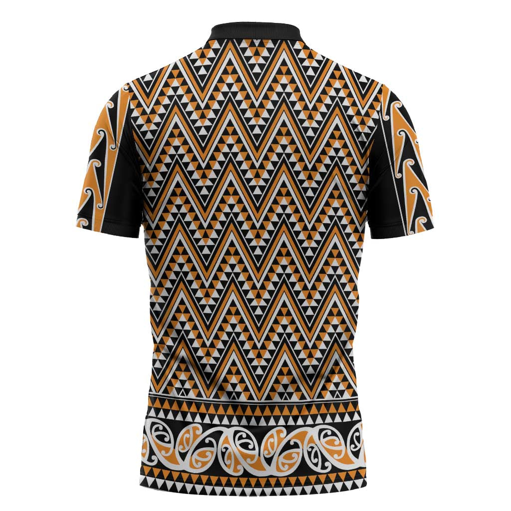 New Zealand Maori Niho Taniwha Zipper Polo Shirt Karaka Mangopare and Puhoro Pattern - Aussie Hoodie