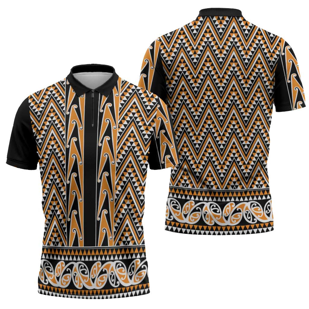 New Zealand Maori Niho Taniwha Zipper Polo Shirt Karaka Mangopare and Puhoro Pattern - Aussie Hoodie