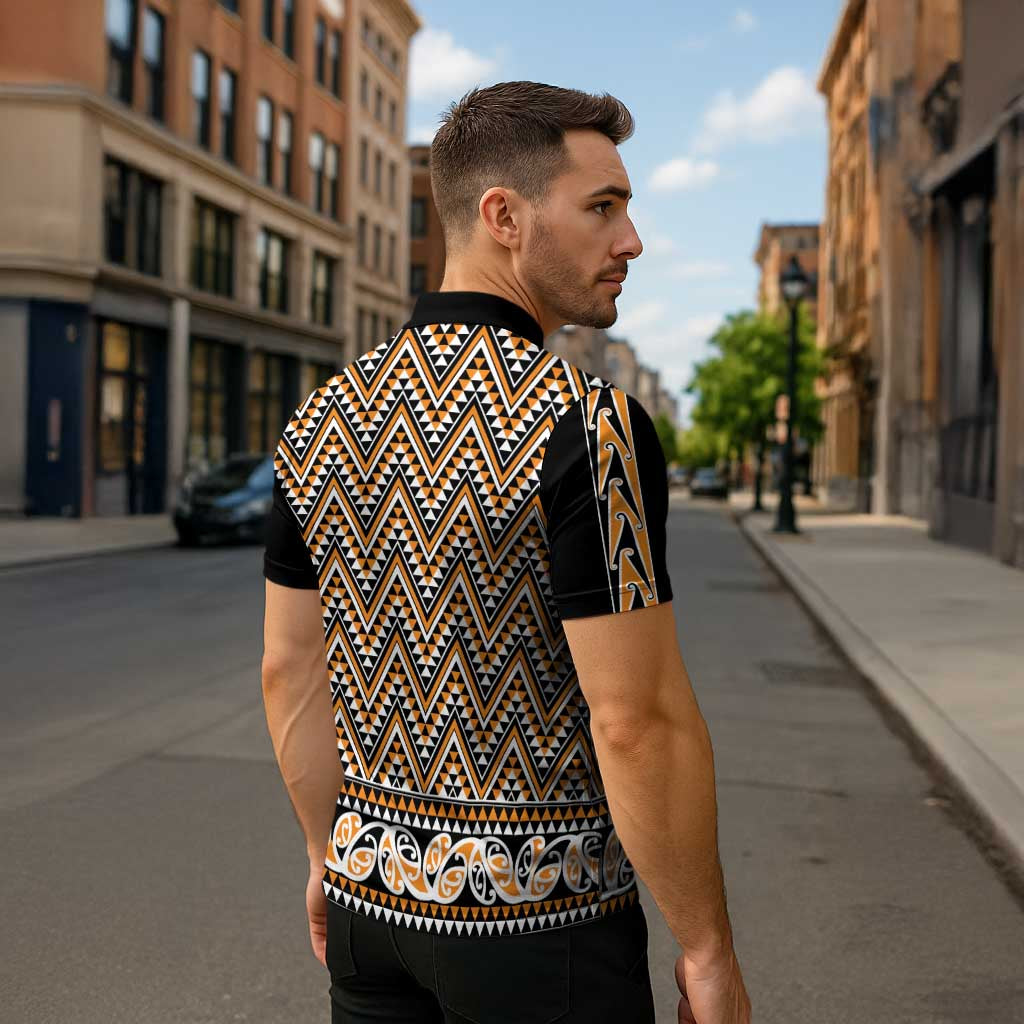 New Zealand Maori Niho Taniwha Zipper Polo Shirt Karaka Mangopare and Puhoro Pattern - Aussie Hoodie