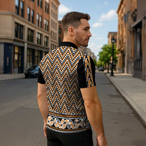 New Zealand Maori Niho Taniwha Zipper Polo Shirt Karaka Mangopare and Puhoro Pattern - Aussie Hoodie