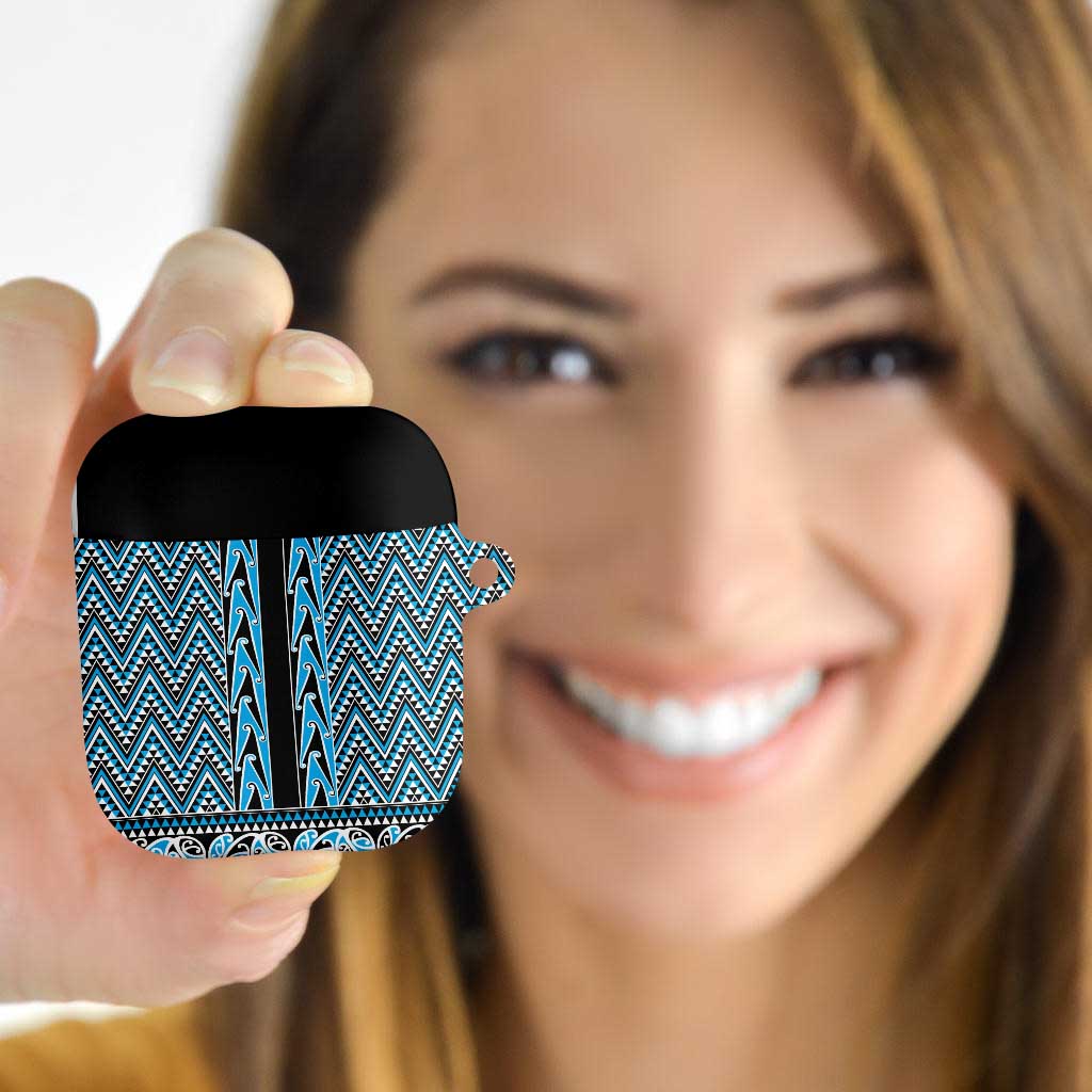 New Zealand Maori Niho Taniwha AirPods Case Kikorangi Mangopare and Puhoro Pattern - Aussie Hoodie