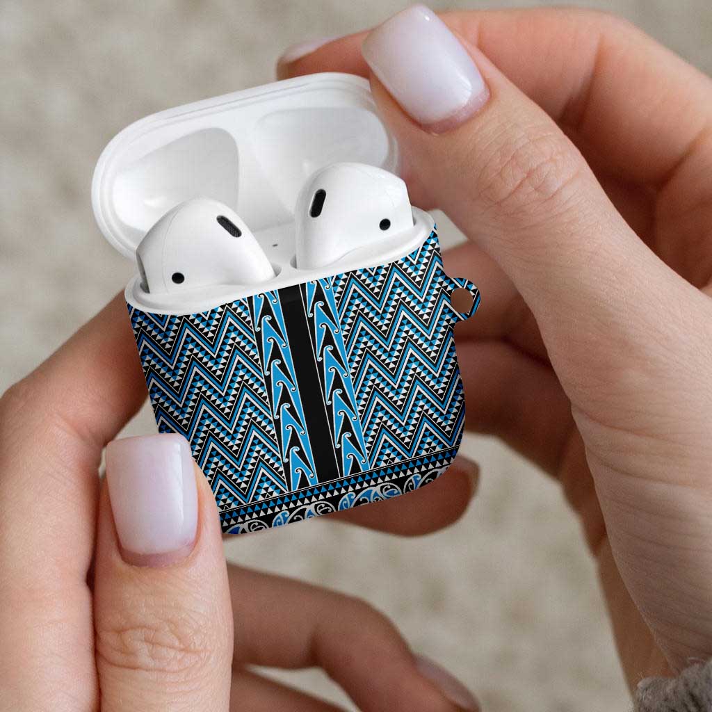 New Zealand Maori Niho Taniwha AirPods Case Kikorangi Mangopare and Puhoro Pattern - Aussie Hoodie