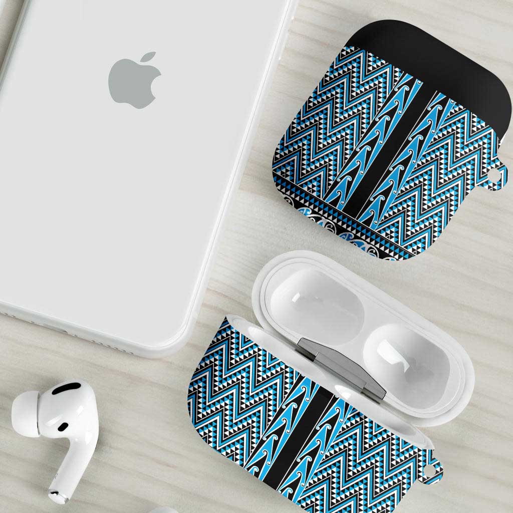 New Zealand Maori Niho Taniwha AirPods Case Kikorangi Mangopare and Puhoro Pattern - Aussie Hoodie