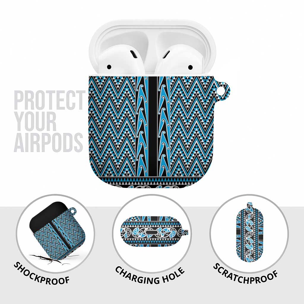 New Zealand Maori Niho Taniwha AirPods Case Kikorangi Mangopare and Puhoro Pattern - Aussie Hoodie