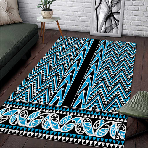 New Zealand Maori Niho Taniwha Area Rug Kikorangi Mangopare and Puhoro Pattern